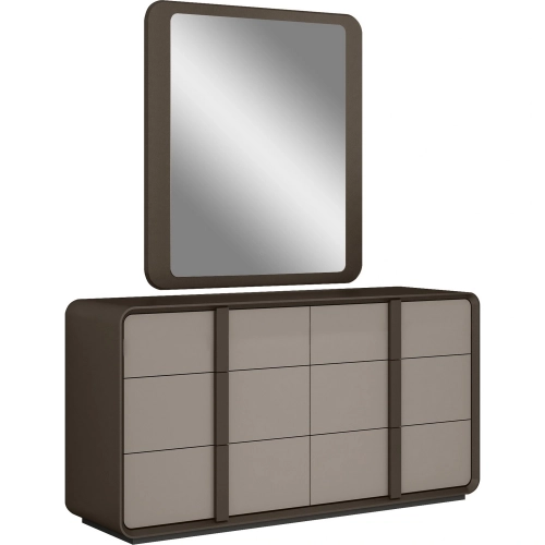 Velisse Dresser & Mirror Set in Brown Metal Lacquer & Grey Lacquer